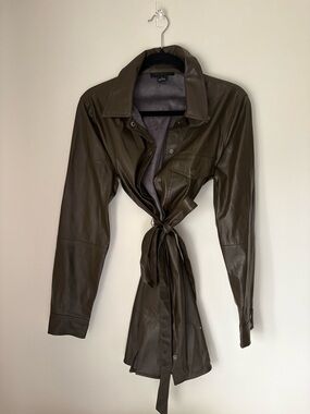 Sanctuary Olive Brown Faux Leather Tie-Waist Jacket